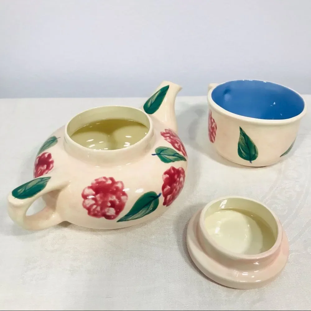 Ceramic Teapot Cup Set Floral Painted Personal Size Tea Party Set Tea Cup